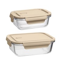 Kit 2 Potes Herméticos de Vidro Retangulares Tampa Capuccino Uz Porta Mantimentos