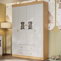 Guarda-roupa Infantil 122cm com Vidro 4 Portas e 2 Gavetas Teddy Multimóveis MP4488