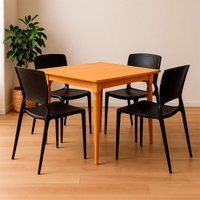 Kit de 4 Cadeiras Tramontina Sofia Preta e Mesa de Madeira 80cm Natural