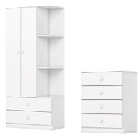 Guarda Roupa 2 Portas e Comoda 4 Gavetas Labirinto Branco Henn