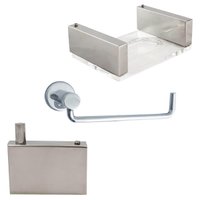 Conjunto Metais Aço Inox Saboneteira Gancho e Papeleira Suporte Rolo de Papel Higiênico Banheiro Lavabo