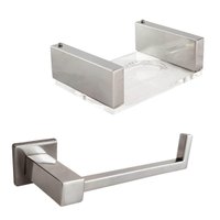 Kit Banheiro Suporte Porta Papel Higiênico e Saboneteira Aço Inox e Acrílico