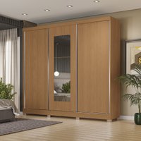 Guarda-Roupa Casal Kappesberg 3 Portas Reversíveis de Correr 3 Espelhos 4 Gavetas Canela