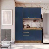 Armário de Cozinha Compacta 100% MDF 170cm Nogueira/Azul Profundo Celeste Kappesberg