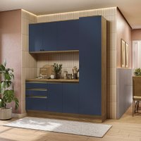 Armário de Cozinha Compacta 100% MDF 190cm Nogueira/Azul Profundo Celeste Kappesberg