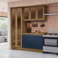 Armário de Cozinha Compacta com Vidro Reflecta 100% MDF 192cm Nogueira/Azul Profundo Celeste Kappesberg