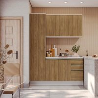 Armário de Cozinha Compacta 100% MDF 170cm Branco/Nogueira Celeste Kappesberg