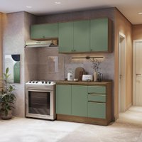 Armário de Cozinha Compacta 3 Gavetas 100% MDF 200cm Nogueira/Verde Celeste Kappesberg