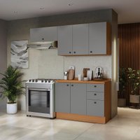 Armário de Cozinha Compacta 3 Gavetas 200cm Canela/Cinza Sagrado Pixel Kappesberg