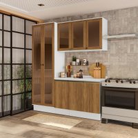 Armário de Cozinha Compacta com Vidro Reflecta 100% MDF 192cm Branco/Nogueira Celeste Kappesberg