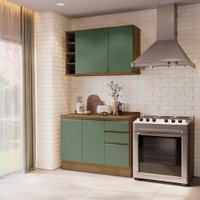 Armário de Cozinha Compacta Garrafeiro 100% MDF 120cm Nogueira/Verde Celeste Kappesberg