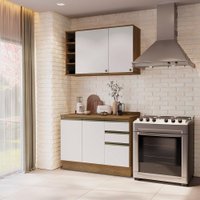 Armário de Cozinha Compacta Garrafeiro 100% MDF 120cm Nogueira/Branco Celeste Kappesberg