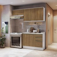 Armário de Cozinha Compacta 3 Gavetas 100% MDF 200cm Branco/Nogueira Celeste Kappesberg