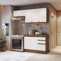 Armário de Cozinha Compacta 3 Gavetas 100% MDF 200cm Nogueira/Branco Celeste Kappesberg