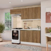 Armário de Cozinha Compacta 100% MDF 200cm Branco/Nogueira Celeste Kappesberg