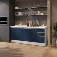 Balcões de Cozinha 100% MDF 200cm Branco/Azul Profundo Celeste Kappesberg