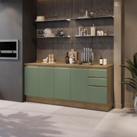 Balcões de Cozinha 100% MDF 200cm Nogueira/Verde Celeste Kappesberg