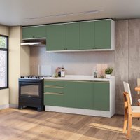 Armário de Cozinha Completa 100% MDF 260cm Branco/Verde Celeste Kappesberg