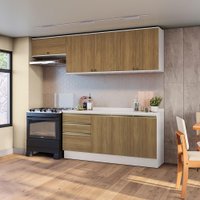 Armário de Cozinha Completa 100% MDF 260cm Branco/Nogueira Celeste Kappesberg