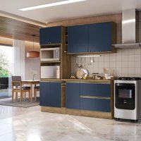 Armário de Cozinha Compacta 100% MDF 205cm Nogueira/Azul Profundo Celeste Kappesberg