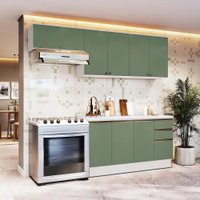 Armário de Cozinha Completa 100% MDF 240cm Branco/Verde Celeste Kappesberg