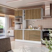 Armário de Cozinha Compacta 100% MDF 205cm Branco/Nogueira Celeste Kappesberg