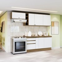 Armário de Cozinha Completa Garrafeiro 100% MDF 260cm Nogueira/Branco Celeste Kappesberg