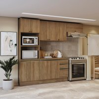 Armário de Cozinha Completa 100% MDF 270cm Nogueira Celeste Kappesberg