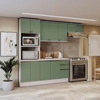 Armário de Cozinha Completa 100% MDF 270cm Branco/Verde Celeste Kappesberg