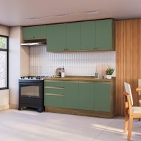 Armário de Cozinha Completa 100% MDF 260cm Nogueira/Verde Celeste Kappesberg