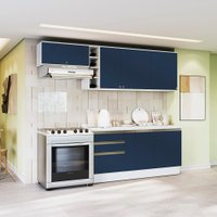 Armário de Cozinha Completa Garrafeiro 100% MDF 260cm Branco/Azul Profundo Celeste Kappesberg