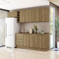 Armário de Cozinha Completa Garrafeiro 100% MDF 280cm Nogueira Celeste Kappesberg