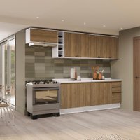 Armário de Cozinha Completa 100% MDF 300cm Branco/Nogueira Celeste Kappesberg