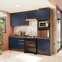 Armário de Cozinha Completa Torre Quente 100% MDF 270cm Nogueira/Azul Profundo Celeste Kappesberg