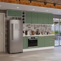 Armário de Cozinha Completa 3 Gavetas 100% MDF 300cm Branco/Verde Celeste Kappesberg