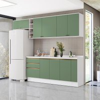 Armário de Cozinha Completa Garrafeiro 100% MDF 280cm Branco/Verde Celeste Kappesberg