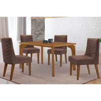 Sala Jantar Mesa Londrina Tampo Curvo 120cm+4 Cadeiras Dafne Madeira Naturale - Capuccino/Corano Capuccino - Rufato