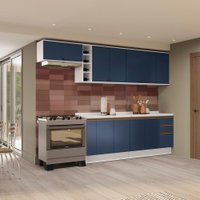 Armário de Cozinha Completa 100% MDF 300cm Branco/Azul Profundo Celeste Kappesberg
