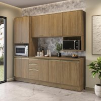 Armário de Cozinha Compacta Nicho Micro-ondas 100% MDF 250cm Nogueira Celeste Kappesberg