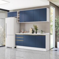 Armário de Cozinha Completa Garrafeiro 100% MDF 280cm Branco/Azul Profundo Celeste Kappesberg