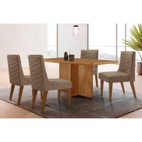 Sala Jantar Mesa Berlim Tampo Curvo 120cm+4 Cadeiras Dafne Madeira Naturale - Capuccino/Suede Capuccino - Rufato