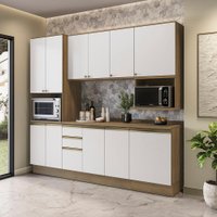 Armário de Cozinha Compacta Nicho Micro-ondas 100% MDF 250cm Nogueira/Branco Celeste Kappesberg
