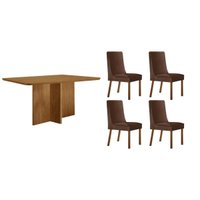 Sala Jantar Mesa Berlim Tampo Curvo 120cm+4 Cadeiras Dakota Madeira Naturale - Capuccino/Suede Marrom - Rufato
