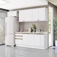 Armário de Cozinha Completa Garrafeiro 100% MDF 280cm Branco Celeste Kappesberg