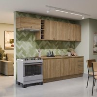 Armário de Cozinha Completa 100% MDF 300cm Nogueira Celeste Kappesberg