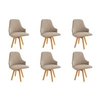 Cadeira Jantar Suria 1C002CA Premium Madeira Maciça Kit 6 Un Carvalho/Linho Bege Fendi Kappesberg