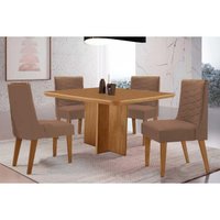 Sala Jantar Mesa Berlim Tampo Curvo 90cm+4 Cadeiras Maldivas Madeira Naturale - Capuccino/Corano Capuccino - Rufato