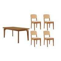 Sala Jantar Mesa Londrina Tampo Curvo 120cm+4 Cadeiras Havana Naturale - Suede Creme - Rufato