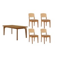 Sala Jantar Mesa Londrina Tampo Curvo 120cm+4 Cadeiras Havana Naturale - Linho Bege - Rufato