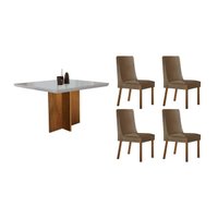 Sala Jantar Mesa Berlim Tampo Curvo 90cm+4 Cadeiras Dakota Madeira Naturale - Capuccino/Suede Capuccino - Rufato